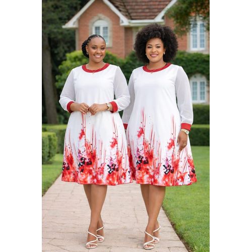 Elegant Semi Turkey White Floral Skater Dress