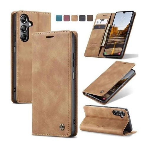 Brown Soft Leather Wallet Flip Cover Case For Samsung Galaxy A15