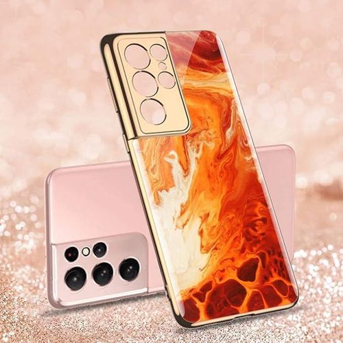 GKK For Samsung Galaxy S23 Ultra Tempered Glass Phone Case Electroplating Frame Case - Agate Red