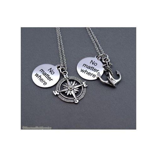No Matter Where Couple Pendant Necklace 2Pcsset