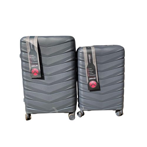 NICROSS 2-Piece Luggage Set - 100 PP Unbreakable Hard Shell Suitcases Dark Grey Large 27 Checked-In 23kg Medium 23 15kg Combo Double Anti-Theft Zip 360 Silent Rubber Spinner Wheels