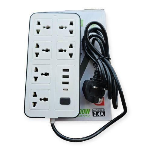 6 way multiplug extension cable with 3 USB & USB C-to-C ports