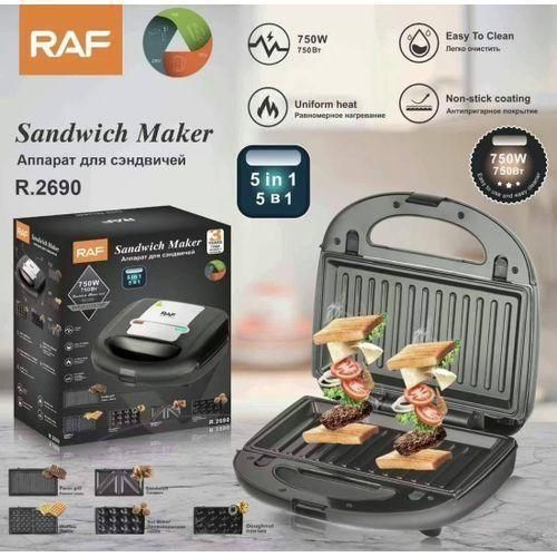 Sandwich Maker – 750W 5-in-1 Multi-Function Toaster with Interchangeable Plates for Sandwiches, Waffles, Donuts, Grilling & More, Non-Stick, Easy Clean
