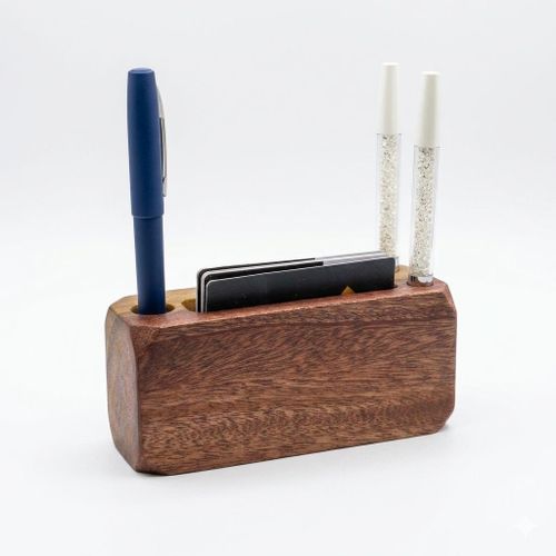 Handcrafted Muvule Mahogany Desk Organizer Executive Pen Card Holder