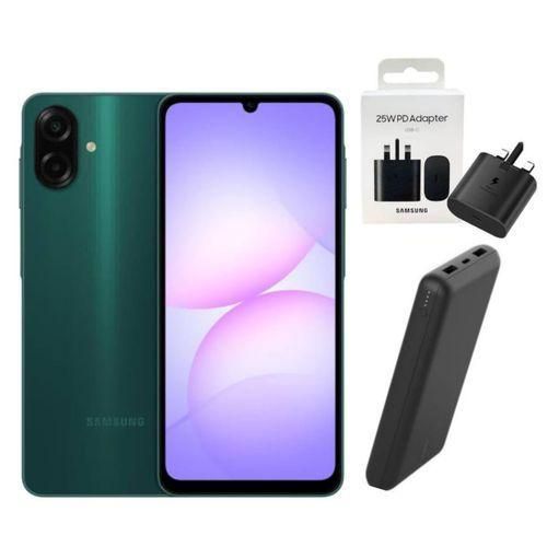 Galaxy A07, 6.7'' Display, 4GB RAM+ 64GB ROM (Dual) 50MP Camera, 5000mAh-2 yrs warranty , Dark Green + Travel Adapter & Power Bank,,,