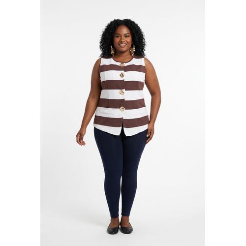 SLEEVELESS STRIPED BROWN AND WHITE SWEATER TOP