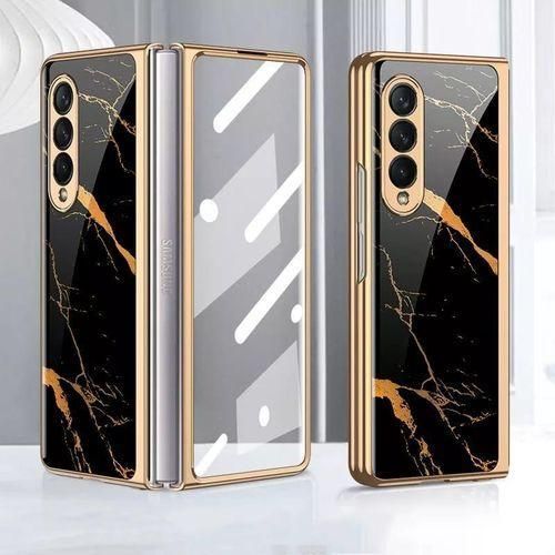 Gold Line on Black Slim Marble Cover Case for Samsung Galaxy Z Fold4