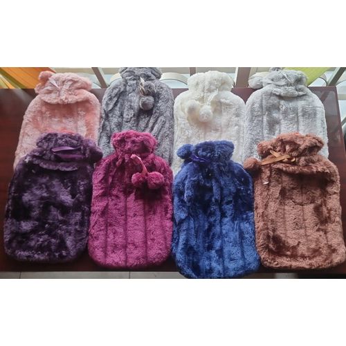Fluffy fabric covered 2 litre hot water bottle bag