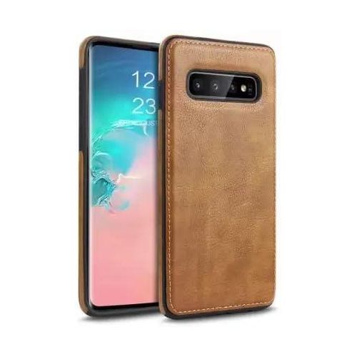 Samsung Galaxy S10 Plus Phone Case, Brown Full Hard Case Classic Soft PU Leather Protective Cover for Second Device
