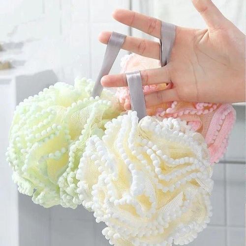 Premium Soft Mesh Bathing Sponge Set – Gentle Exfoliating Body Loofah with Pom-Pom Trim & Hanging Ribbon – Multi-Color Shower Scrubber for Deep Cleaning