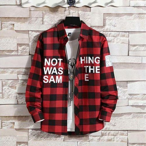Mens Shirt Casual Plaid Long Sleeved Casual Button-Down Shirts