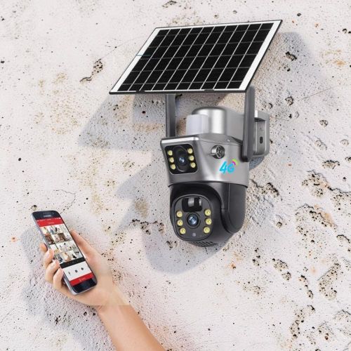 Quick Wake Up Ultra-Low Power Smooth Pan And Tilt Monitoring Colored Night Vision V380 Pro App 12MP 4G PTZ Rotating Dual Lens Full-Color 24/7 Colored Night Vision Outdoor Security Solar Camera