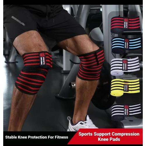 1 Pair Elastic Weightlifting Knee Wraps – Adjustable Compression Knee Support Straps with Hook-and-Loop Closure for Heavy Squats, Powerlifting, Bodybuilding, and Gym Training