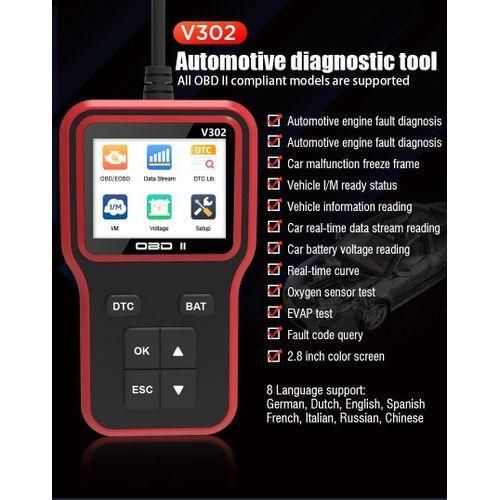 V302 Car OBD2 Scanner Diagnostic Tool Code Reader, Car Voltage Tester Engine Fault Code Scanner, Charging Tester Diagnostic Tool V302