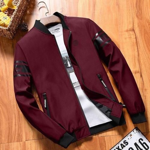 maroon branded Jacket