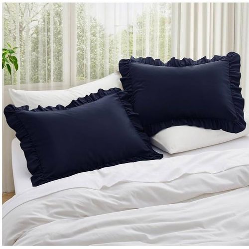 Ruffle Pillow Cases Standard Size Set of 2, Ruffled Pillow Covers with Envelope Closure, Wrinkle Resistant Ruffled Pillow Shams 20 x 26, Navy Blue