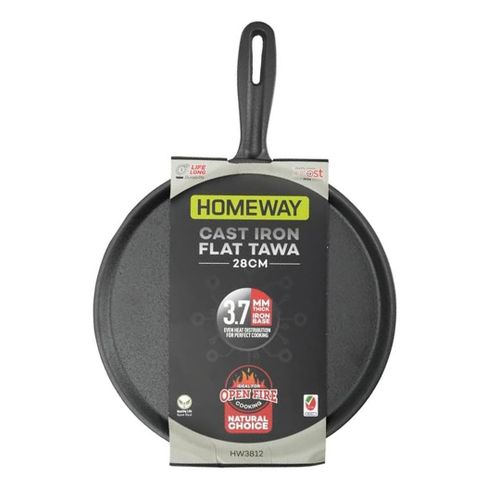 28cm Heavy Duty Pre-Seasoned Cast Iron Pan Flat Tawa