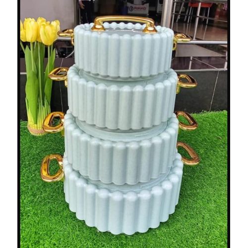 4pcs insulated hotpots – mint green with gold handles