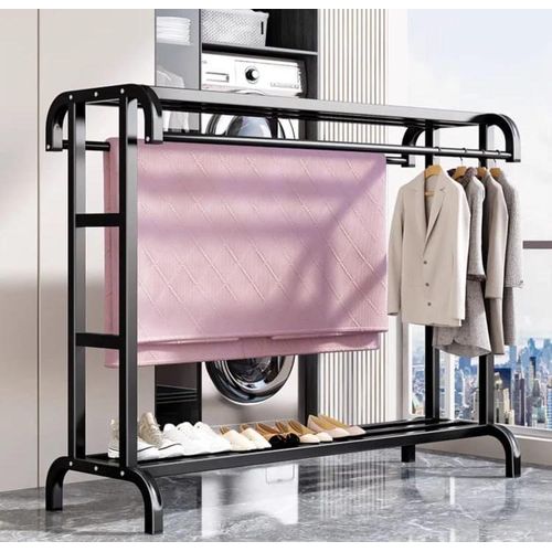 Clothes rack household indoor bedroom balcony drying hanger with top shelf and lower shelf for storage