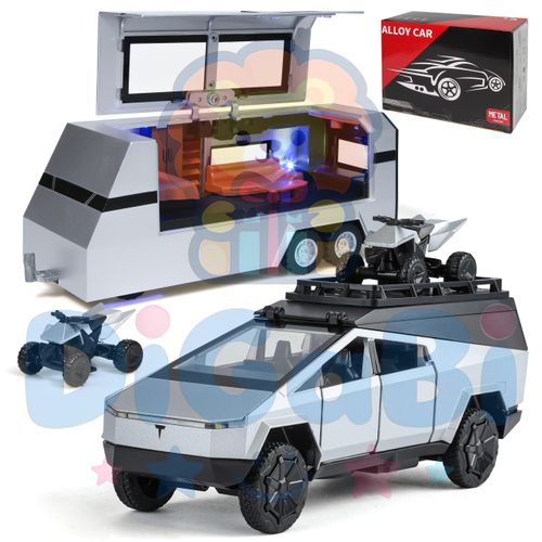 132 Simulation Pickup Truck Rv Model Simulation Sound and Light Return Toy Car Die Cast Metal Camper Boy Collection Ornament Gift Silver