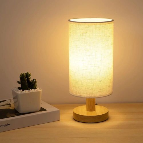 USB Modern Wooden Desk lamp with cylinder shade Bedside Night light for bedroom night light Home decor