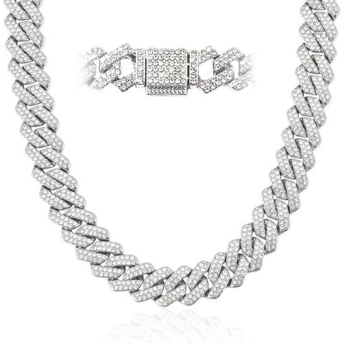 Iced Out Cuban Link Chain Necklace Gold Silver Diamond Cut Hip Hop Chain for Men Women