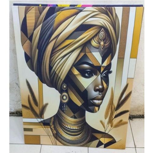 African Queen Abstract Canvas Wall Art Gold Black Modern Portrait