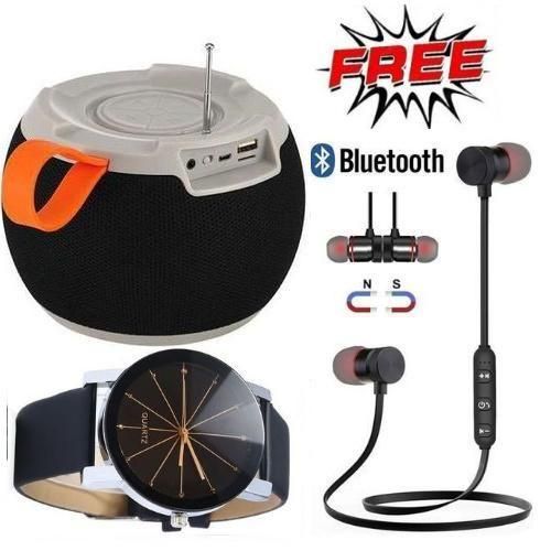 FM & USB Wireless Bluetooth Strong Bass Portable Speaker + Free Neckband/Necklace Bluetooth Earphones &