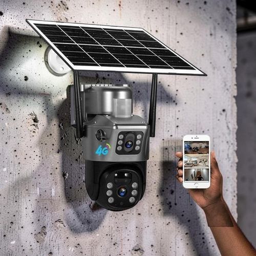 360-Degree Rotation Customizable Audio Warning Automatic Spotlight Activation Two-Way Audio V380 Pro App 12MP 4G PTZ Rotating Dual Lens Full-Color 247 Colored Night Vision Outdoor Security Solar Camera