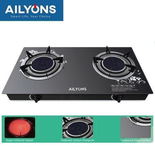 Efficient 2 Burner Glass Top Gas Cooker Infrared Double Burner- 1YR WRTY