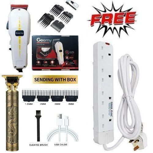 Geemy GOOD SHAVER // Affordable Professional Hair Shaving Machine / Shaving Machine-Kinyozi & T9 Dragon Rechargeable Metal Hair Clipper Wireless Gold + 4 Way Power Extension Cable