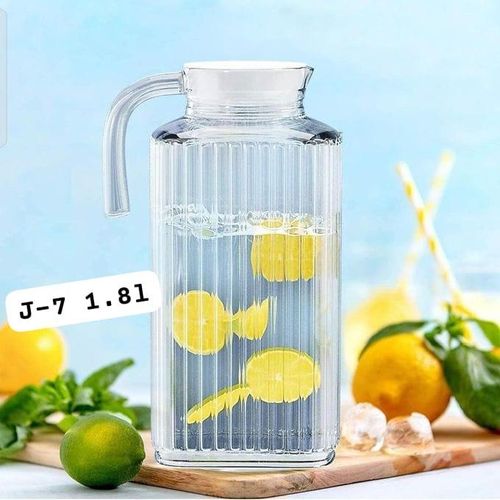 1.8L Glass Water Pitcher with Handle & Lid – Clear Ribbed Juice Jug, Beverage Serving Carafe for Water, Juice & Drinks
