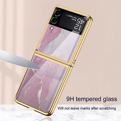 Luxury Purple Gold Marble Cover for Galaxy Z Flip 3 – Stylish Shockproof Case with Built-in Display protector & Camera Lens Cover