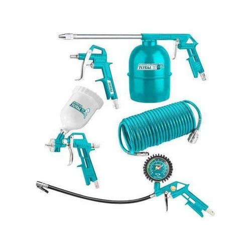 Heavy duty 5PCs Compressor Air Tool Kit with Quick Coupling Gravity Feed Spray Gun Tyre Inflator with Pressure Gauge Long Nozzle Paraffin Spray Gun Blow-Out Gun 4M Spiral Air Hose