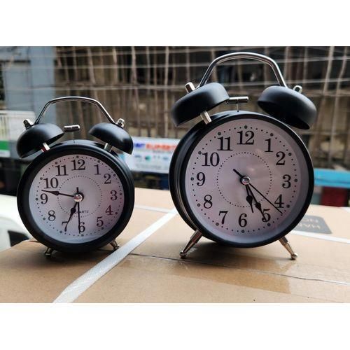 Twin Bell Analog Alarm Clock - Vintage Metal Design Loud Mechanical Ring - Black