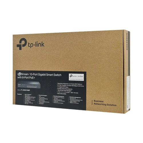 JetStream 10-Port Gigabit Smart Switch with 8 PoE+ Ports (61W) & 2x Gigabit SFP Slots -TL-SG2210P