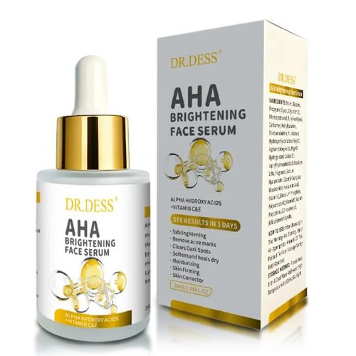 Dr. Dess AHA Brightening Face Serum with Vitamin C, Niacinamide & Hyaluronic Acid, Anti-Acne, Dark Spots Fading, Hydrating, Skin Barrier Repair for Sensitive & Acne-Prone Skin