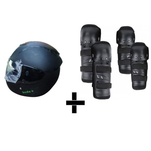 Motorcycle Full Face Helmet + Racing Knee And Elbow Guard Protector