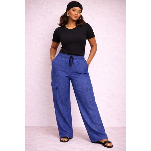 Womens Casual Wide-Leg Cargo Pants High Waist Drawstring Loose Fit Trousers
