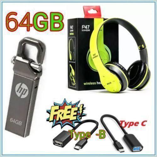 HP High Quality 64 GB FLASH DRIVE // 64GB Flash Disk - Silver For Samsung Laptops +Free P47 And Otg Type B & C