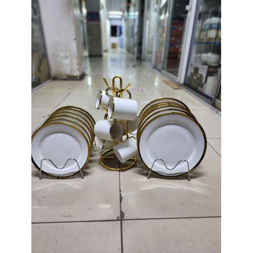 White with Gold Rimmed 18pcs Dinner Set Combo Plates Bowls Cups Tableware