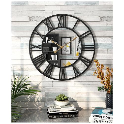 Creative Wall Clock Metal with Mirror Modern Silent Luxury Large Round Wrought Iron Wall Clock for Living Room European Style Roman Numerals Gold 50cm Diameter