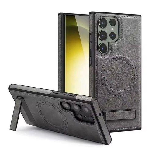 Grey Luxury Premium Leather Magnetic Case With MagSafe Compatibility For Samsung Galaxy S25 Ultra - Stylish, Durable, Shockproof And Wireless Charging Ready