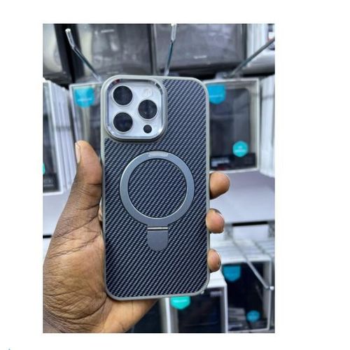 Grey Carbon Fiber Case With Stand Ring MagSafe For IPhone 16 Pro Max - Premium Protection With Built-in Stand & MagSafe