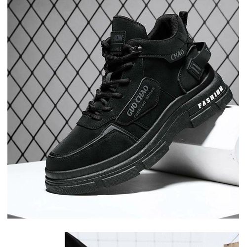 Mens Shoes Casual Sneakers Lace-up Skate Shoes Comfortable Retro Fashion Mens Boots- Black