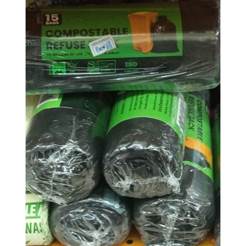 Compostable Refuse Bags-15 pieces 70-80ltrs .