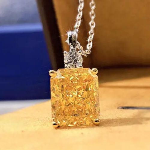Jewelry Pendant Necklace Golden Yellow Zircon Pendant Necklace for Men Women Zircon Necklace