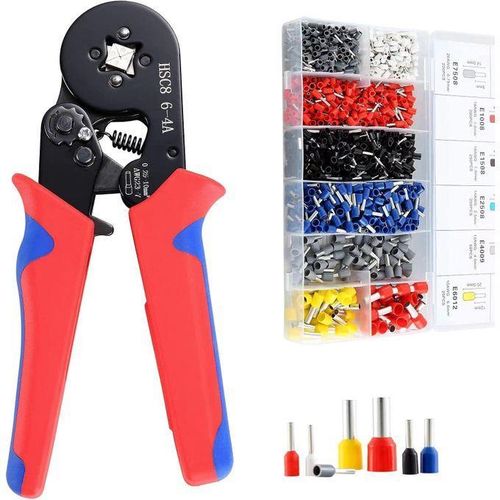 Ferrule Crimping Tool Kit with 1200PCS Wire Connectors, 0.25-10mm²/23-7 AWG Wires Adjustable Ratchet Wire Crimping Tool Kit Crimper Plier Set for Professional Electrician, DIY Electrical Repair, garage, and Cable Crimping