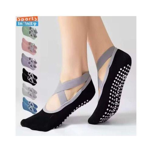 Women’s Non-Slip Yoga Socks with Straps – Grip Pilates & Ballet Workout Socks with Cushion