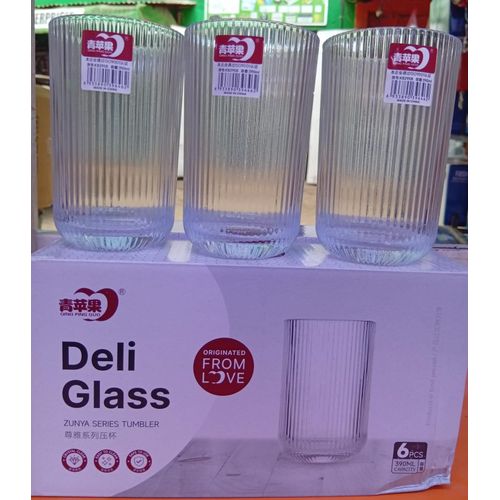 6PCs 390ml Unique Ribbed Aesthetic Drinking Glasses